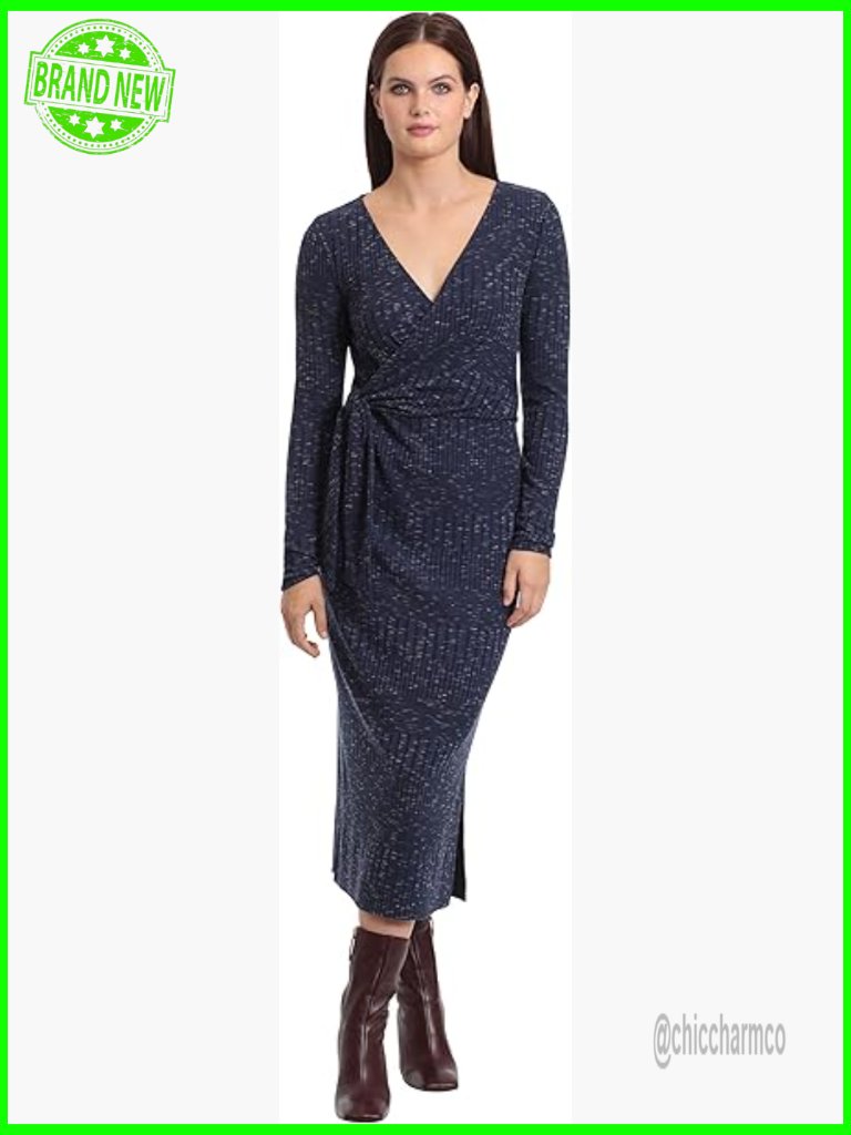 Sweater Knit Midi Dress Long Sleeve Wrap V-Neck Tie Waist